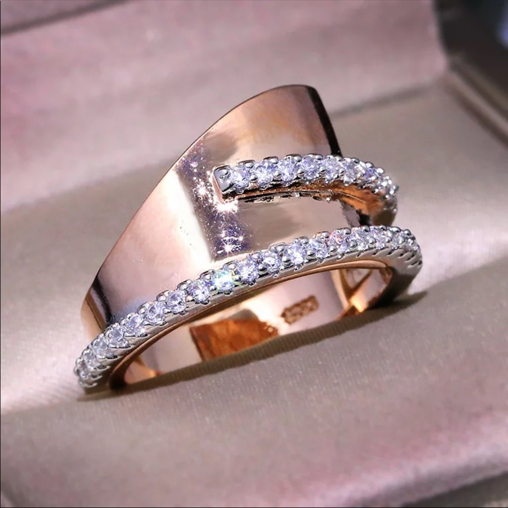 New Women’s Rose Gold Plated Diamond Ring - Picture 3 of 4